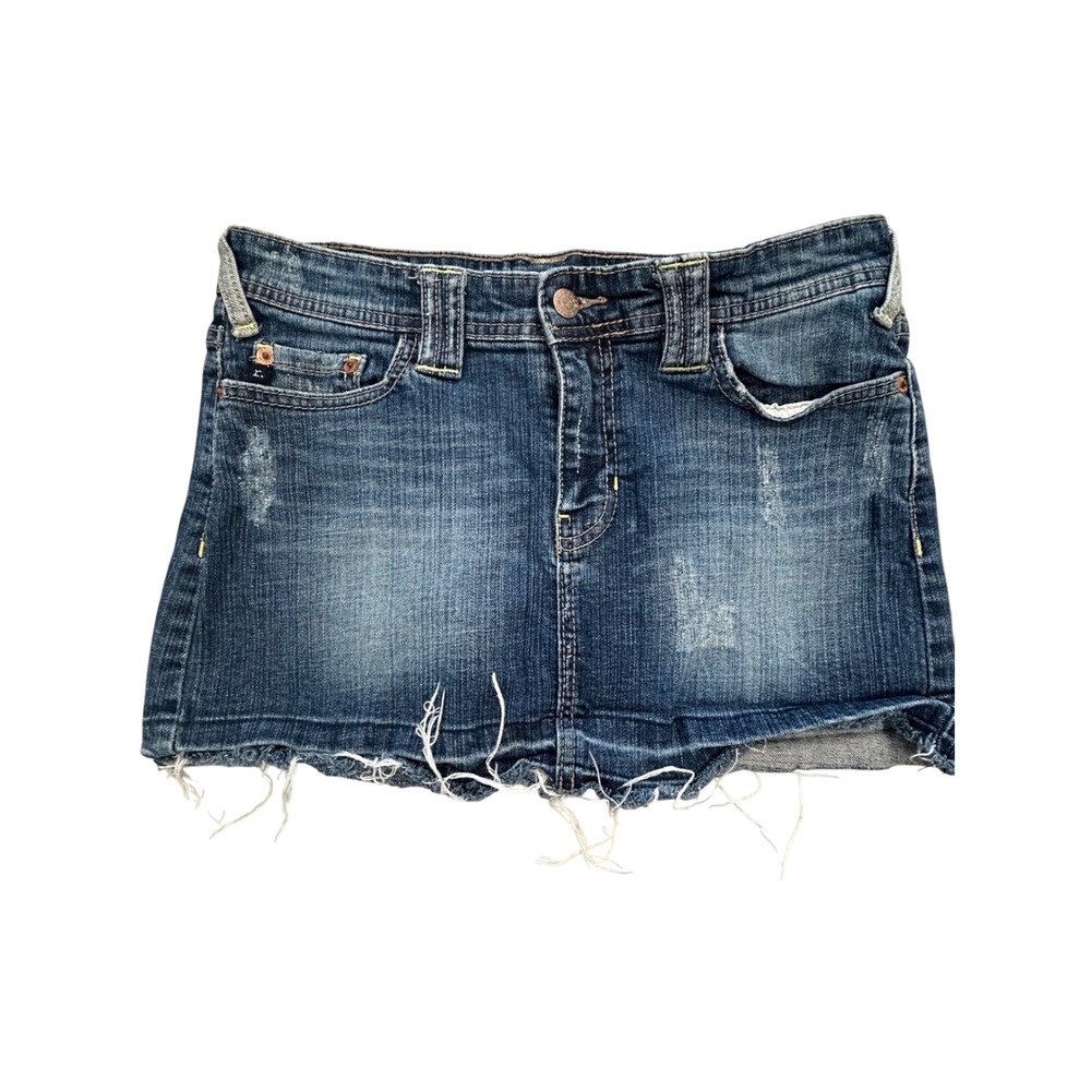 Refuge Premium Denim Mini Skirt‎ Y2K Distressed Frayed Hem Blue Size 7 Summer
